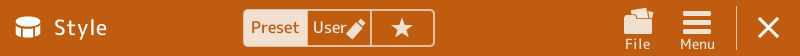 Yamaha Style — Preset, User, Favorites, File, Menu